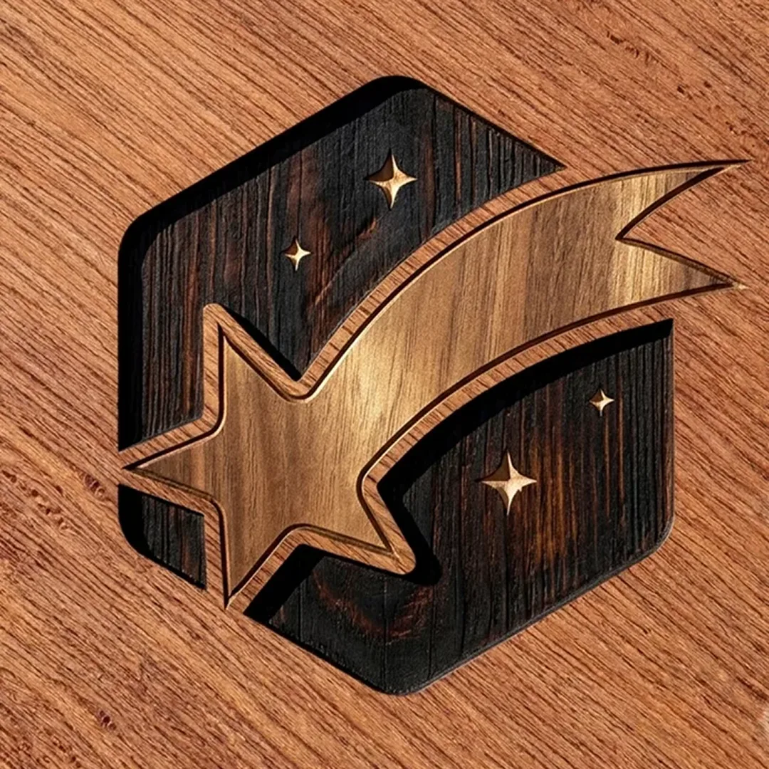 Emblema da Cometa Portas entalhado em madeira